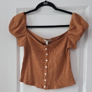 Express Brown Puff Sleeve Blouse